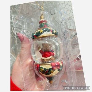 Kirkland Signature Teddy Bear Water Globe Christmas Ornament 4.5” Boxed